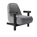 Gray Fabric Upholstered Single Sofa With Black Armrests And Wooden Legs