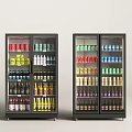 Commercial Refrigerated Display Cabinets Stocked With Various Canned And Bottled Beverages For Store