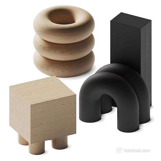 Modern Stools With Different Shapes And Materials 3d model