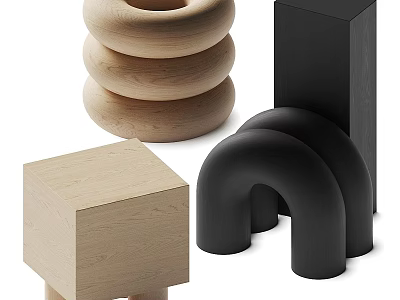 Modern Stools With Different Shapes And Materials 3d model