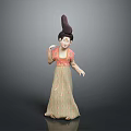 Traditional Ancient Style Woman Figurine In Orange Beige Floral Pattern Dress With High Bun Hairstyle