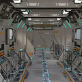 Cartoon Animated Futuristic Spaceship Corridor Featuring Neon Lights Control Panels And Main Project Sign