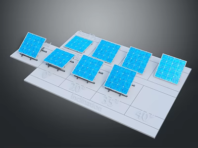 Computer Simulated Solar Panel Angle Testing Model With Blue Panels And Degree Markers 3d model