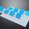 Computer Simulated Solar Panel Angle Testing Model With Blue Panels And Degree Markers 3d model