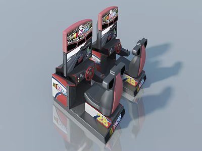 NASCAR Themed Racing Game Machines With Steering Wheels And Seats 3d model