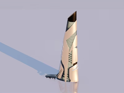 Modern Tall Building Model With Streamlined Design Metallic Texture Silver White Appearance And Geometric Lines 3d model
