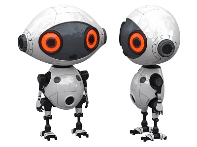Smart Robot With White Body Black Details And Orange Eyes Modern Design 3d model