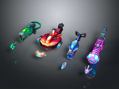 Colorful Futuristic Weapons Collection With Neon Glowing Effects And Modern Sci Fi Design 3d model