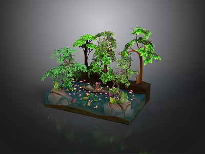 Decorative Miniature Landscape With Rockery Flowing Water Green Plants And Ornaments 3d model