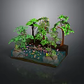 Decorative Miniature Landscape With Rockery Flowing Water Green Plants And Ornaments