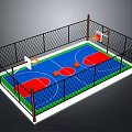 Enclosed Outdoor Basketball Court With Fenced Area Blue Red Surface And Hoops