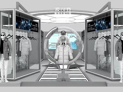 Modern Clothing Store Interior Featuring Window Displays Mannequins And Clothing Racks 3d model