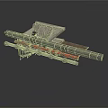 Industrial Mechanical Component With Worn Metal Frame Red Pipes And Gray Panels