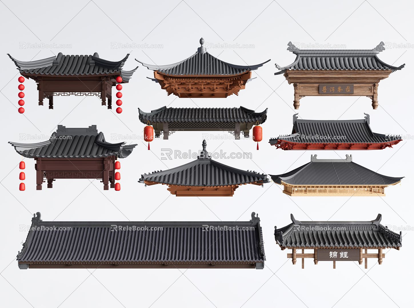 Chinese-style Eaves Eaves Door Head Roof Tiles Building Components 3d model