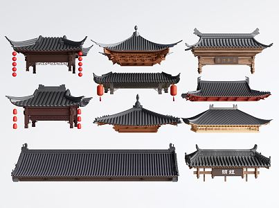 Chinese-style Eaves Door Head Roof Tiles Building Components 3d model