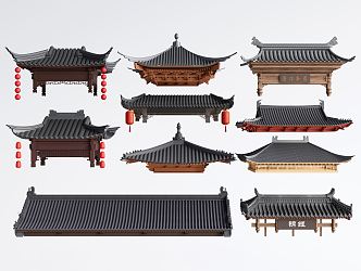 Chinese-style Eaves Door Head Roof Tiles Building Components 3d model