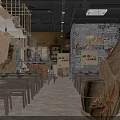 Rustic Chinese Restaurant Interior With Earthen Walls Wooden Tables Lanterns And Vintage Decor