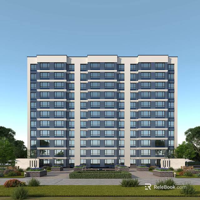 Modern Multi Storey Residential Building With White Gray Exterior And Windows Surrounded By Trees 3d model 