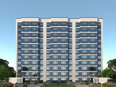 Modern Multi Storey Residential Building With White Gray Exterior And Windows Surrounded By Trees 3d model