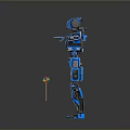 Blue Mechanical Humanoid Robot Character Standing With Extended Arms And Jointed Structure