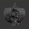 Stone Bust Sculpture With Intricate Headpiece And Textured Base Design