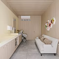 Light Colored Interior With Wooden Ceiling White Sofa Cushions And Food Decorative Paintings Baby Stroller