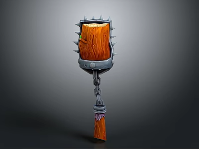 Ornate Wooden Hammer With Metal Spikes Chain And Tassel Decorative Design 3d model