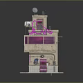 Colorful Multi Story Building Exterior With Pink Accents Green Door Neon Sign And Bar Facade