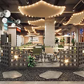 Vintage Style Family Friendly Restaurant Interior With String Lights Green Bus And Plants