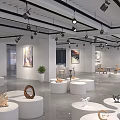 Modern Exhibition Hall Interior With White Display Platforms Art Paintings And Spotlights