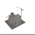 Active Construction Site Featuring Building Under Construction with Tower Cranes Scaffolding and Equipment