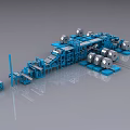 Automated Industrial Production Line Equipment With Blue Metallic Rollers Conveyor Belts and Processing Units