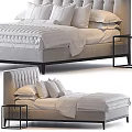 Modern Double Bed With Upholstered Headboard Layered White Bedding Pillows And Side Table 3d model