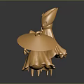 Golden Sculptures of Cloaked Figures Holding Scepter and Umbrella Hat