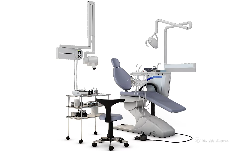 Professional Dental Treatment Equipment With Chair Light And Tool Cart 3d model 