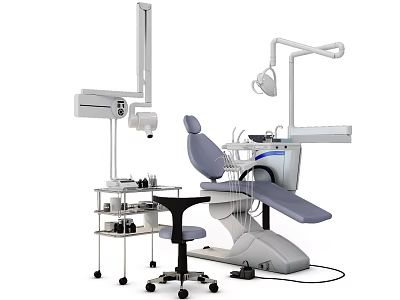 Professional Dental Treatment Equipment With Chair Light And Tool Cart 3d model
