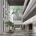 Modern Reception Lobby Interior With Front Desk Green Plants And Large Windows 3d model