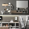 Modern Minimalist Home Office Desk With Wooden Shelves Ergonomic Chair And Books
