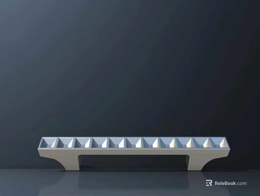 Modern Metal Bar With Triangular Protrusions And Wide Base On Dark Reflective Background 3d model 
