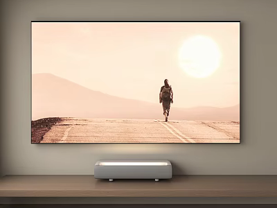 Artwork Of Person Walking On Road During Sunset With Projector On Shelf 3d model