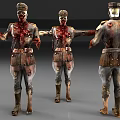 Bloody Zombie Game Movie Character 3D Model Military Uniform Front Back Side Views 3d model