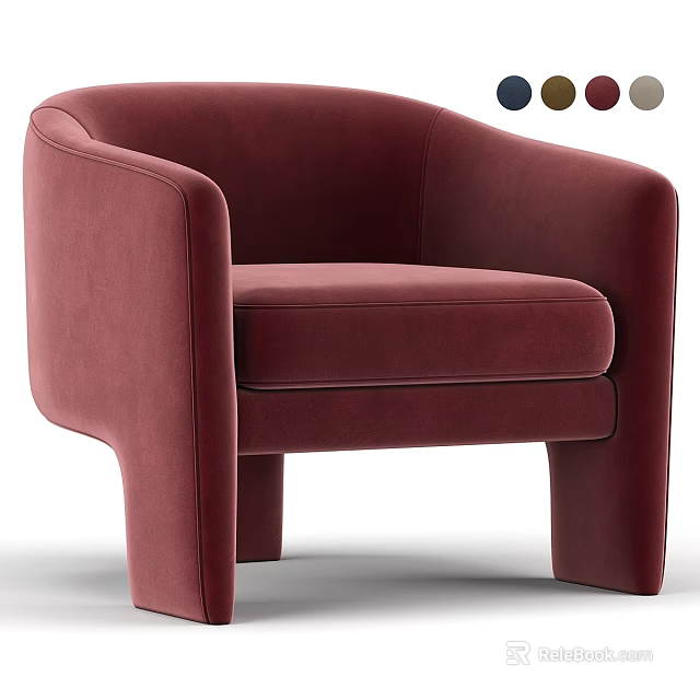 Burgundy Velvet Accent Chair Modern Design with Armrest and Square Legs Multiple Colors Available 3d model 