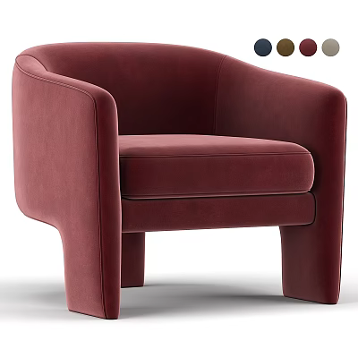 Burgundy Velvet Accent Chair Modern Design with Armrest and Square Legs Multiple Colors Available 3d model