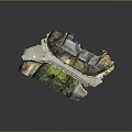 Detailed Terrain Model Featuring Stone Bridge Path And Green Vegetation Structure