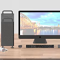 Modern Desktop Computer Setup with Monitor CPU Tower Keyboard Mouse and Headphones