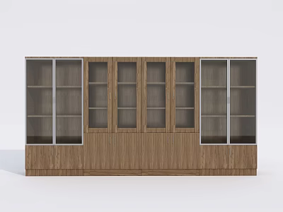 Modern Wooden Bookcase With Glass Door Panels And Multiple Storage Compartments 3d model