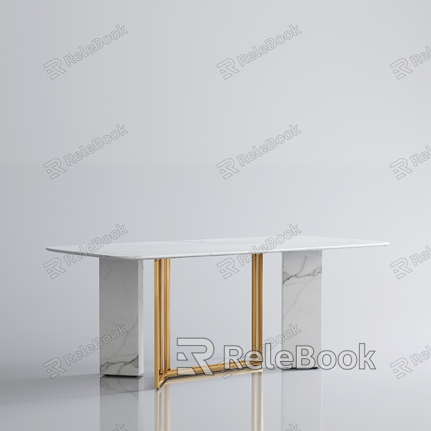 Dining Table Italian Double Layer Luxury Metal Marble Countertop model