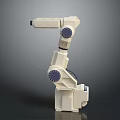 White Robotic Arm With Multiple Joints And Purple Circular Bionic Components On Gray Background 3d model