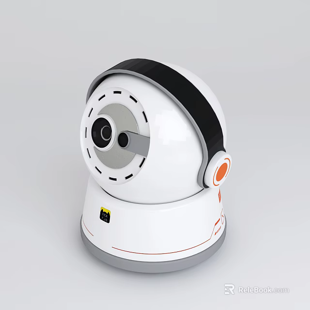 Smart Security Camera With White Design Black Accents Orange Details And Rotatable Lens 3d model 