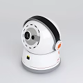 Smart Security Camera With White Design Black Accents Orange Details And Rotatable Lens